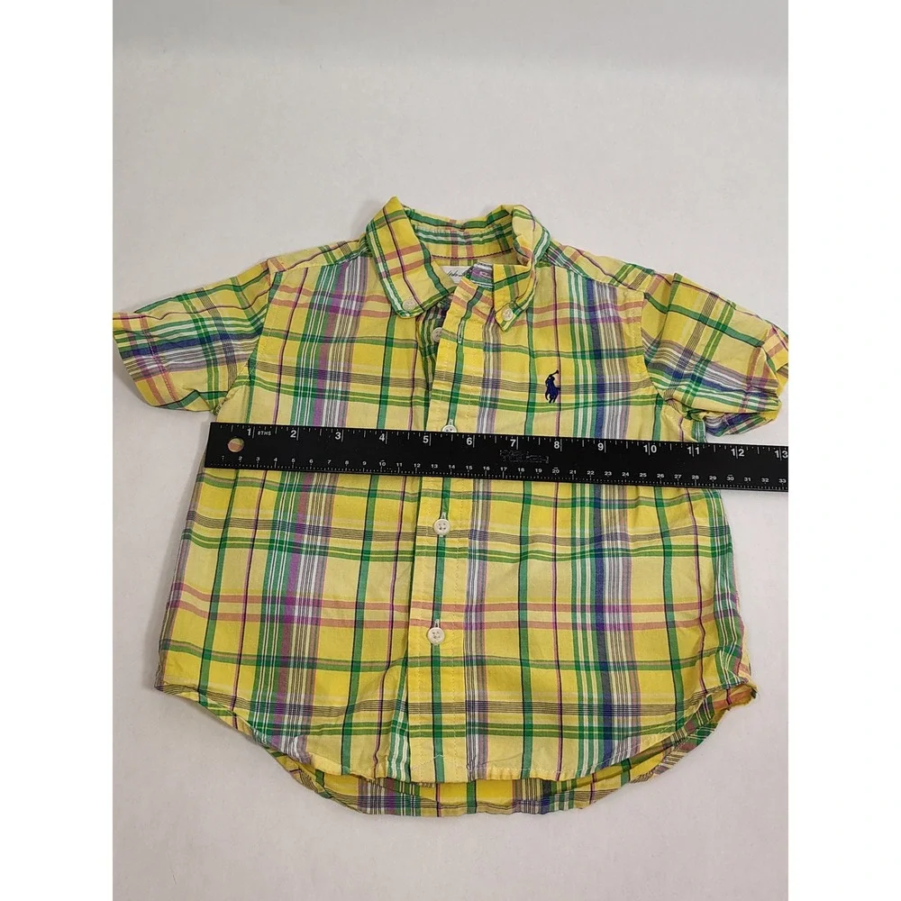 Ralph Lauren Kids Yellow‎ Plaid Short Sleeve Button Down Shirt 12M Cotton Pony
